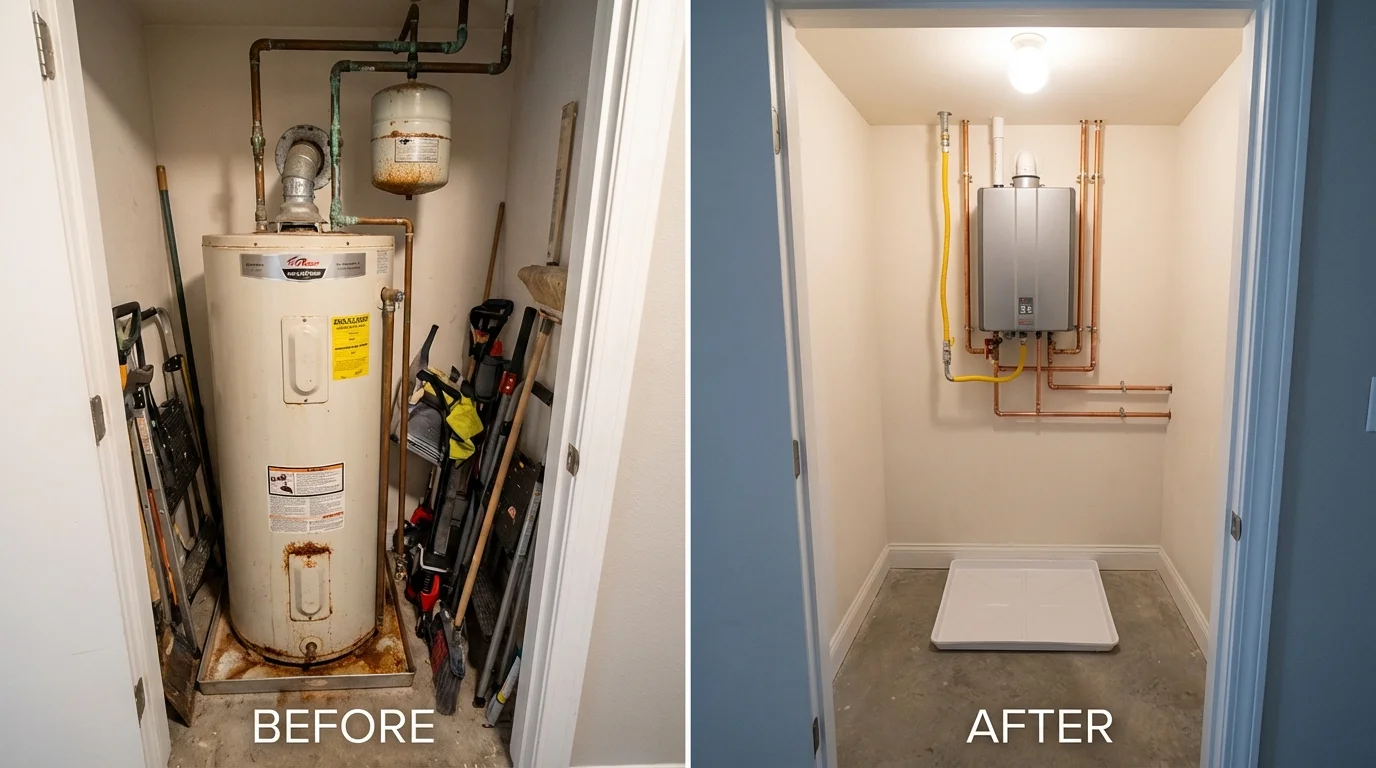 Tank water heater versus wall-mounted tankless unit comparison for Monaca, PA homeowners