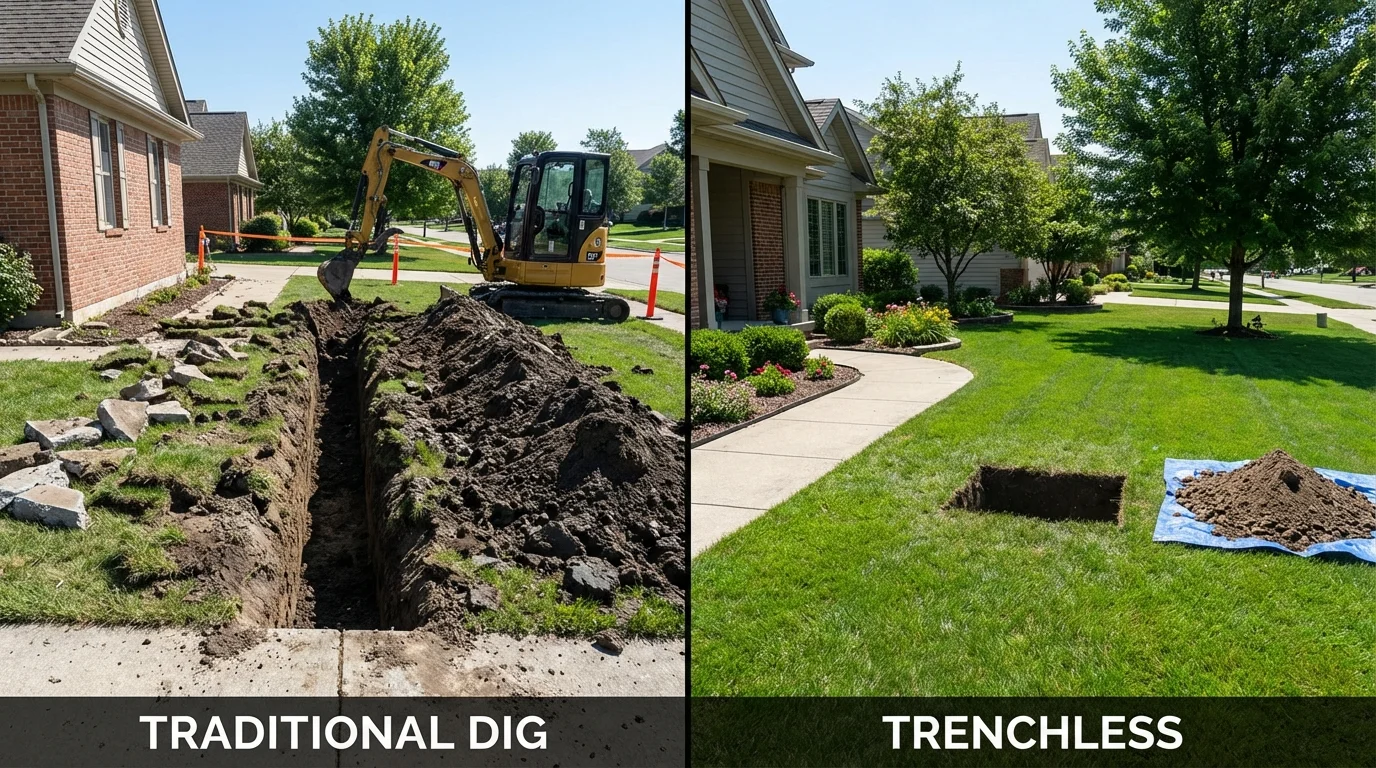 Trenchless sewer repair with minimal yard damage versus traditional excavation in Monaca, PA